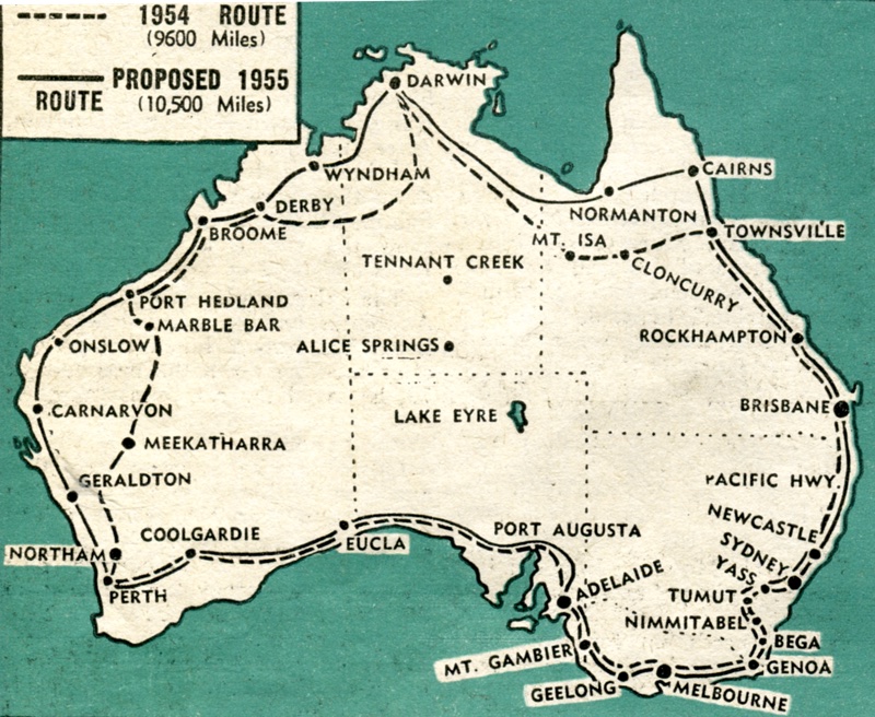 1954 Redex Around Australia Map